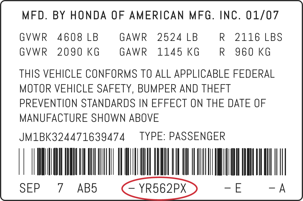 Acura Color Code Label