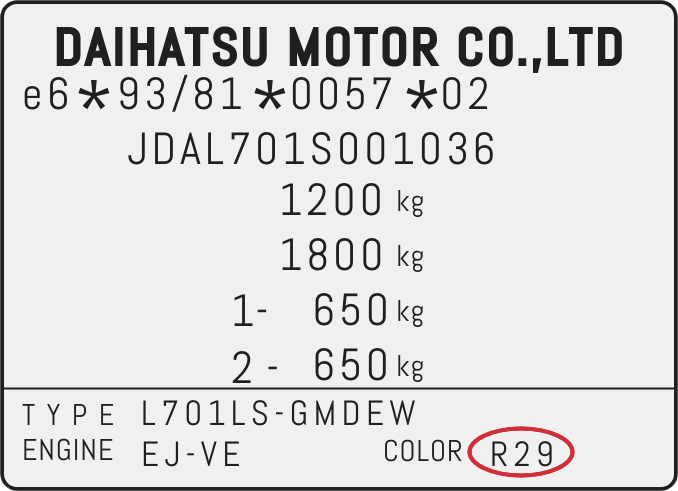 Color Code Example For Daihatsu
