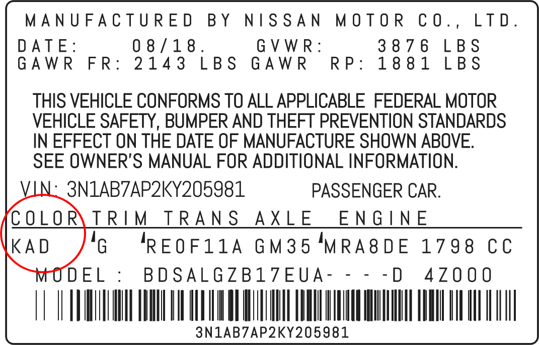 Color Code Example For Nissan